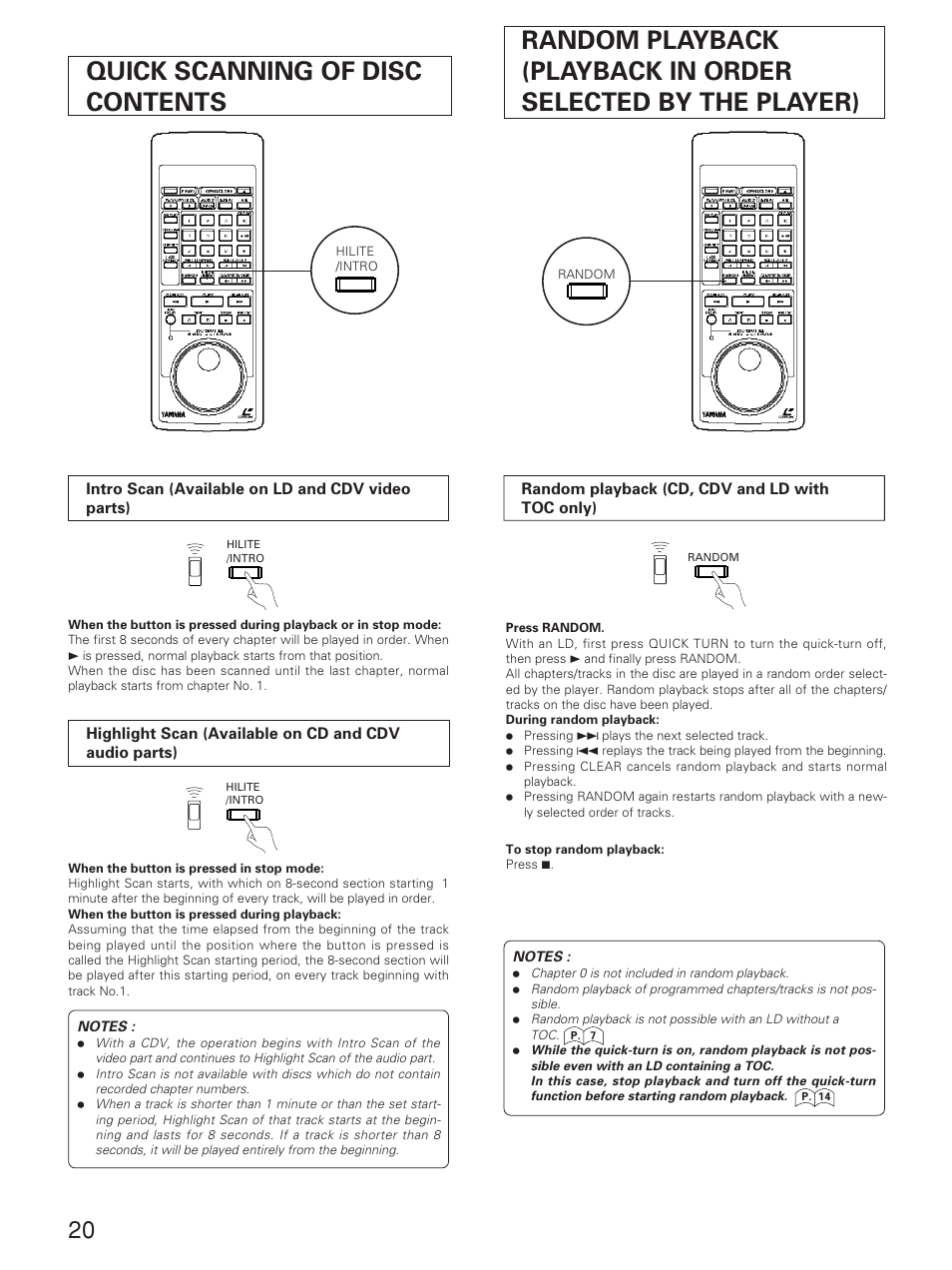 Quick scanning of disc contents | Yamaha CDV-W901 User Manual | Page 20 / 28