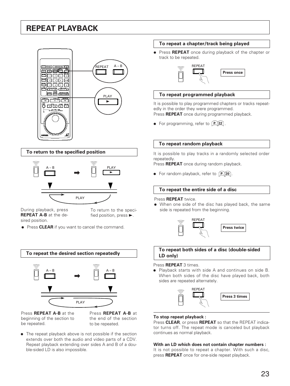 Repeat playback, English | Yamaha CDV-W901 User Manual | Page 23 / 28