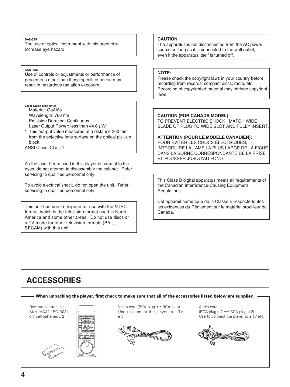 Accessories | Yamaha CDV-W901 User Manual | Page 4 / 28