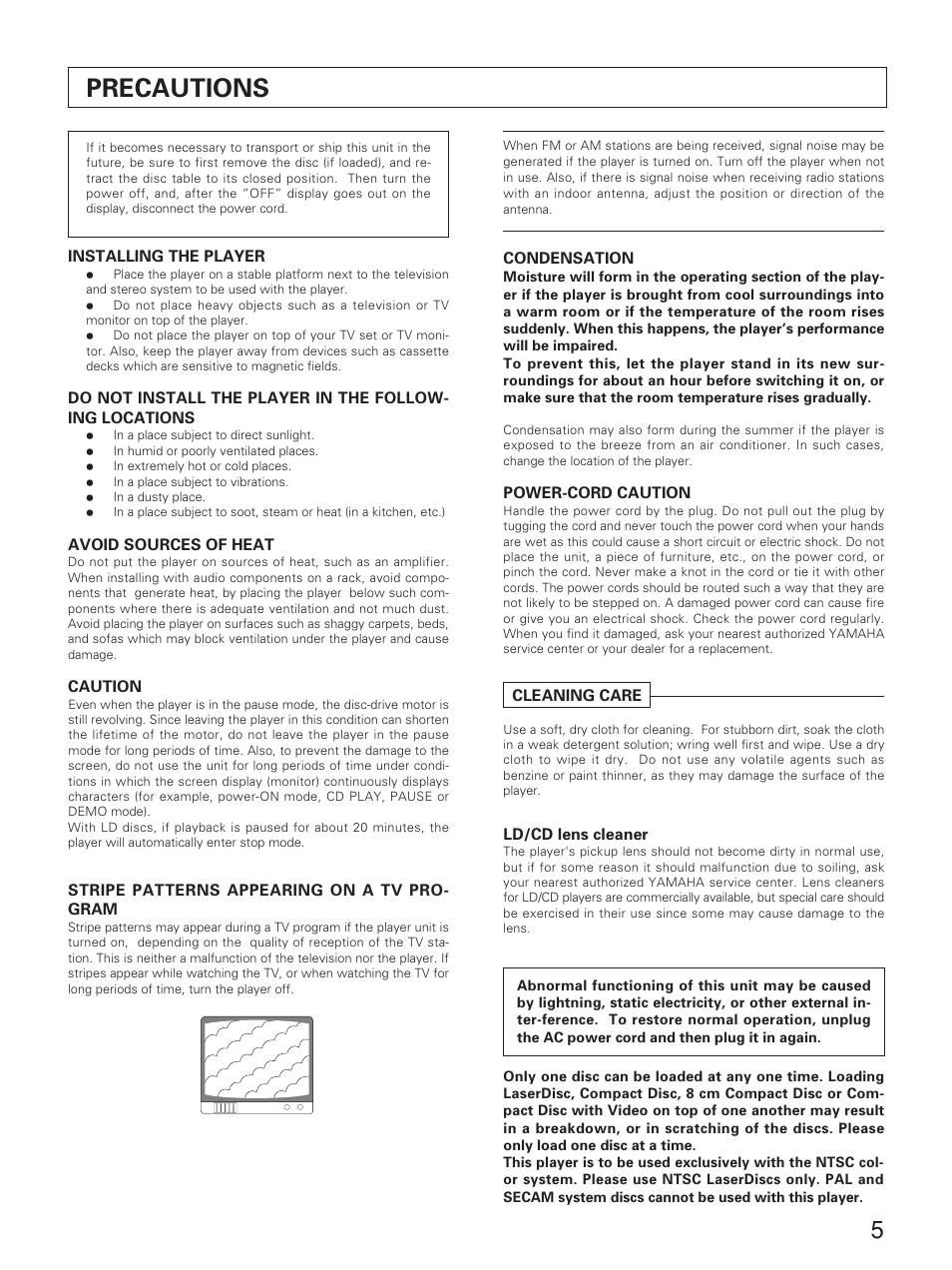 Precautions, English | Yamaha CDV-W901 User Manual | Page 5 / 28