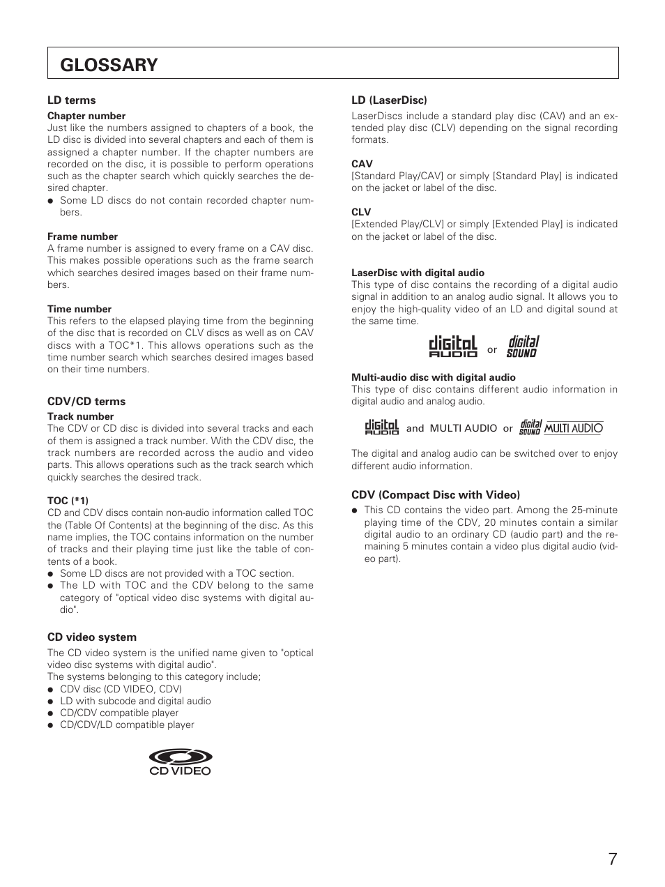 Glossary | Yamaha CDV-W901 User Manual | Page 7 / 28