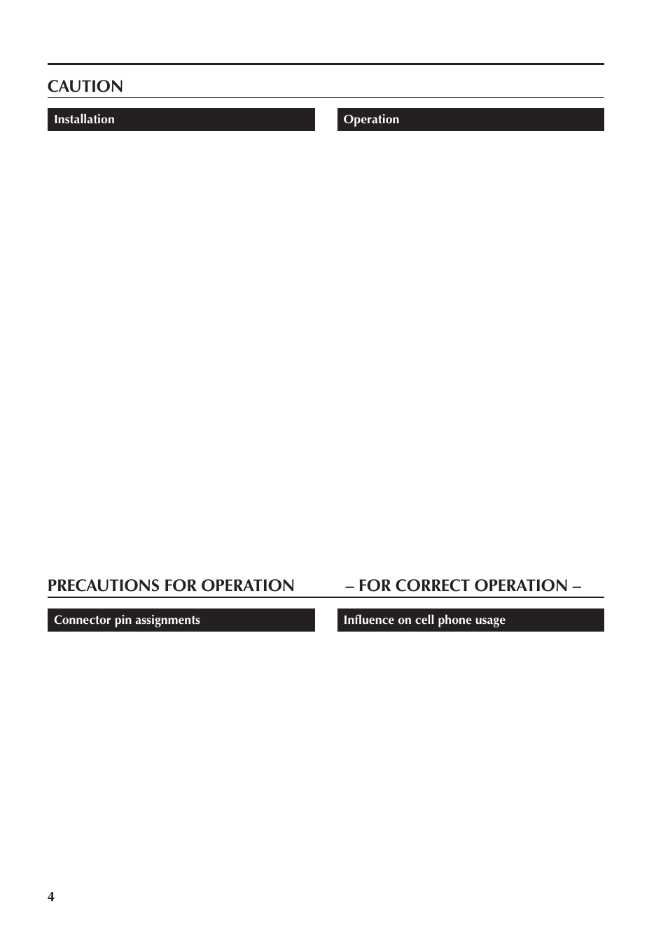 Caution, Precautions for operation – for correct operation | Yamaha PC4800N User Manual | Page 4 / 16