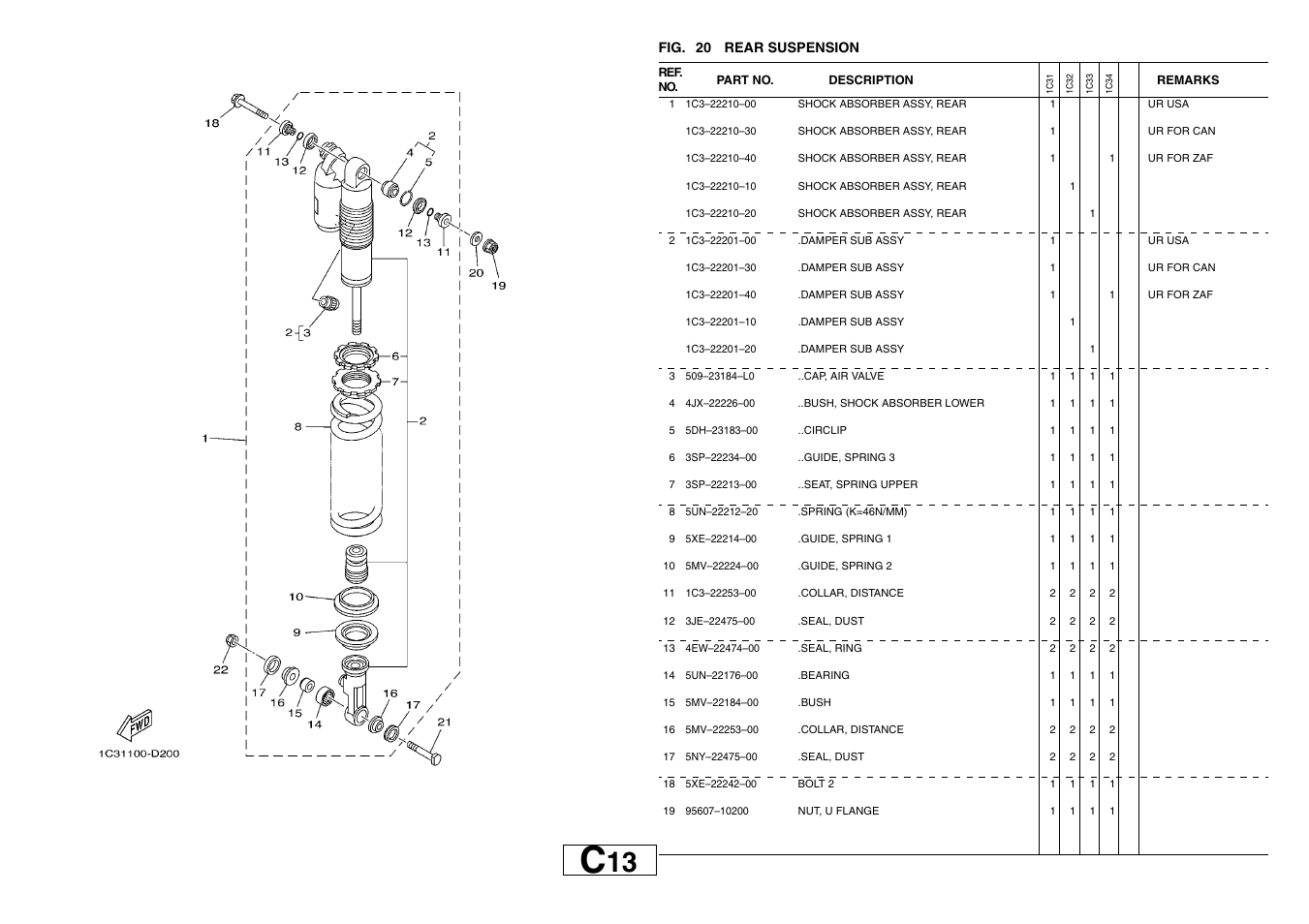 Rear suspension | Yamaha YZ125T1 User Manual | Page 33 / 58