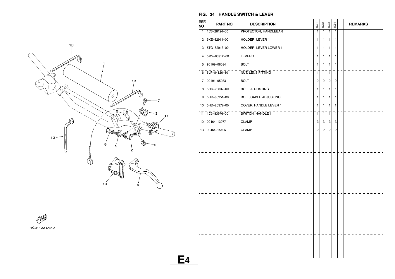 Handle switch & lever | Yamaha YZ125T1 User Manual | Page 52 / 58