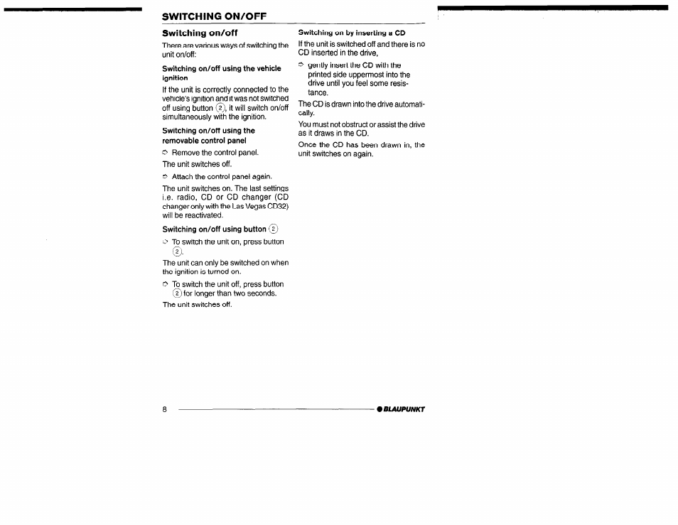 Switching on/off | Yamaha San Diego CD32 User Manual | Page 8 / 29