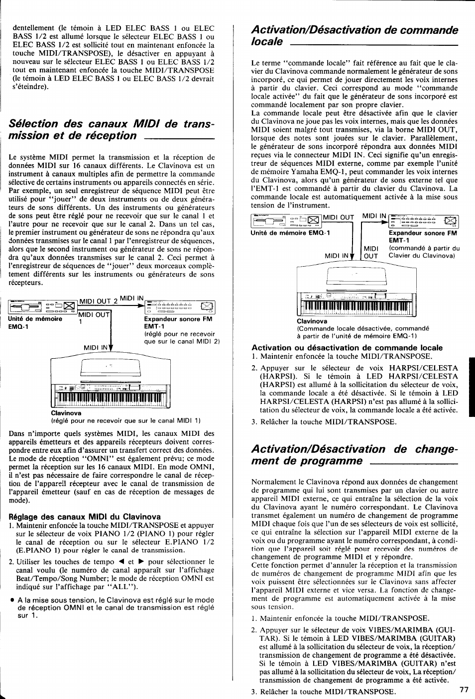 Réglage des canaux midi du clavinova, Activation/désactivation de commande locale | Yamaha Clavinova CVP-70 User Manual | Page 31 / 40