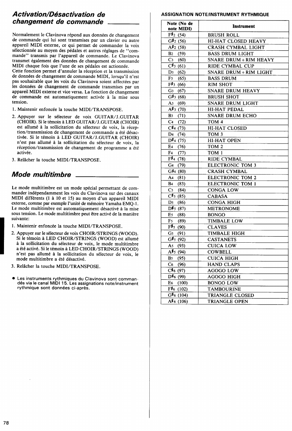 Activation/désactivation de changement de commande, Mode multitimbre, Activation/désactivation de commande locaie | Yamaha Clavinova CVP-70 User Manual | Page 32 / 40