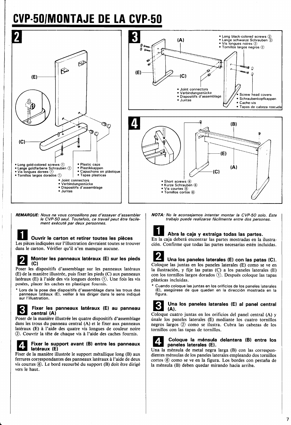 Cvp-50/montaje de la cvp-50 | Yamaha Clavinova CVP-70 User Manual | Page 9 / 40