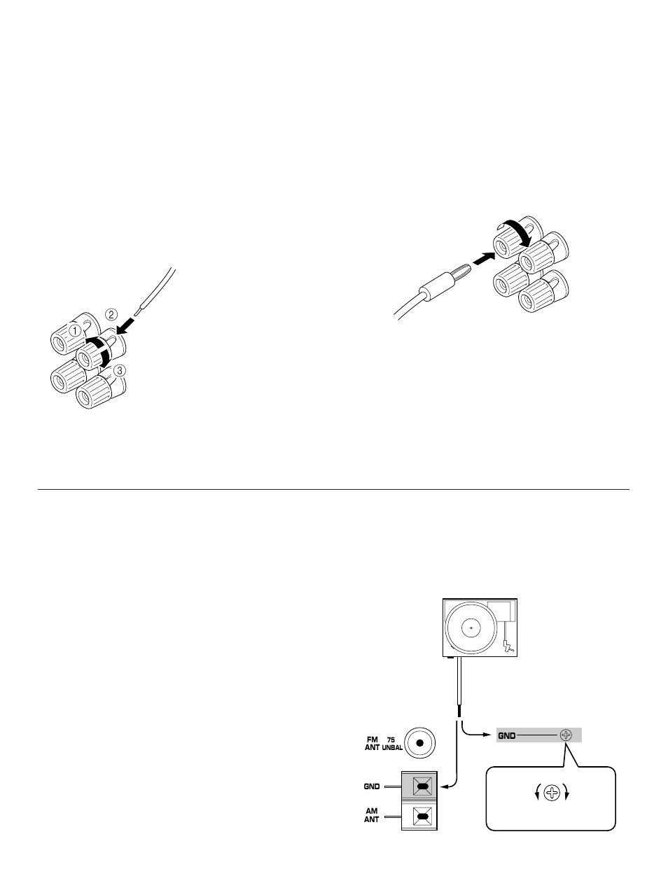 About the accessory terminals, Connecting speakers, Ac outlets (switched) | Gnd terminal (for turntable use) | Yamaha R-302 User Manual | Page 10 / 23