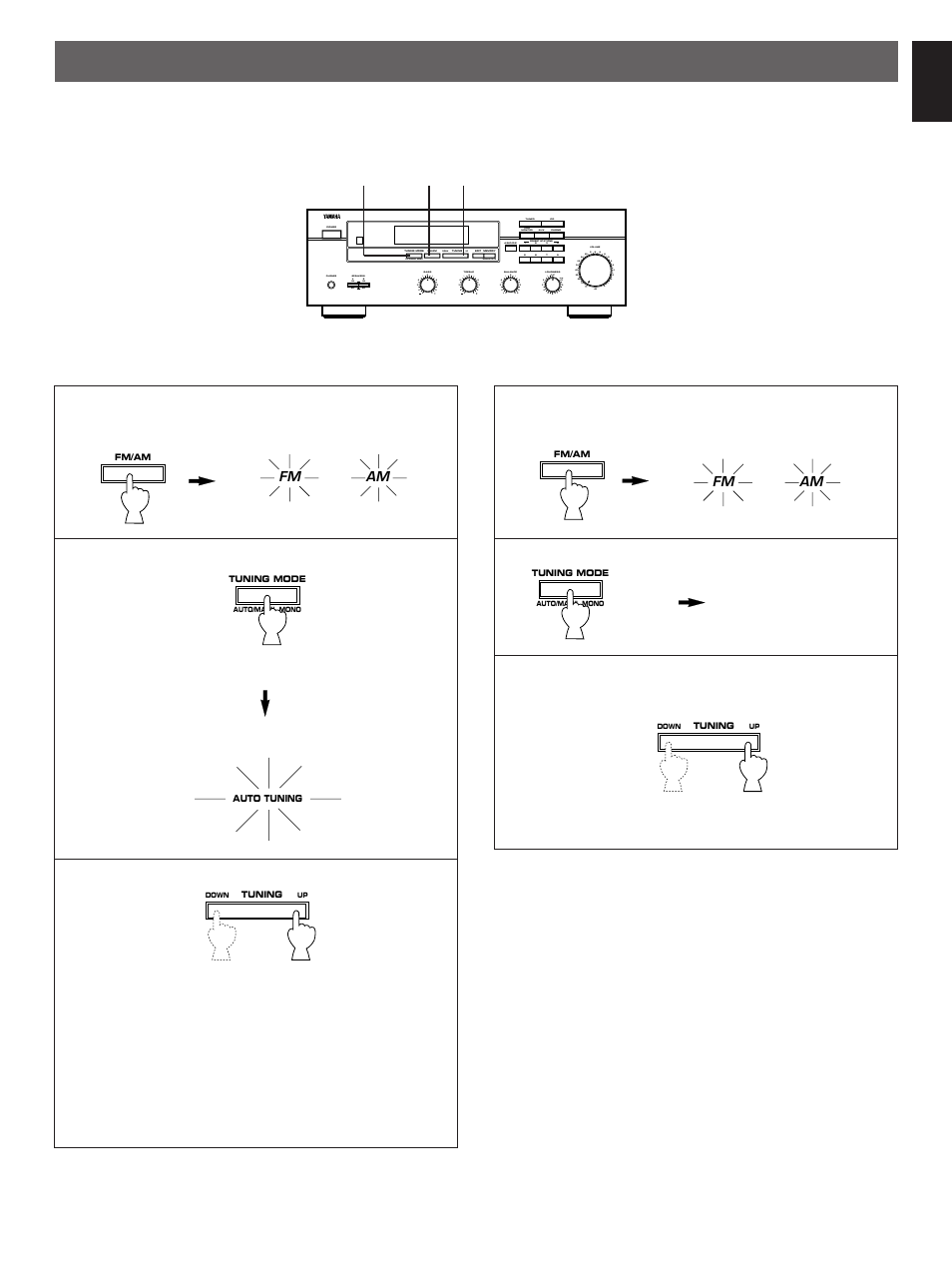 Tuning operations, English, Automatic tuning manual tuning | Yamaha R-302 User Manual | Page 15 / 23