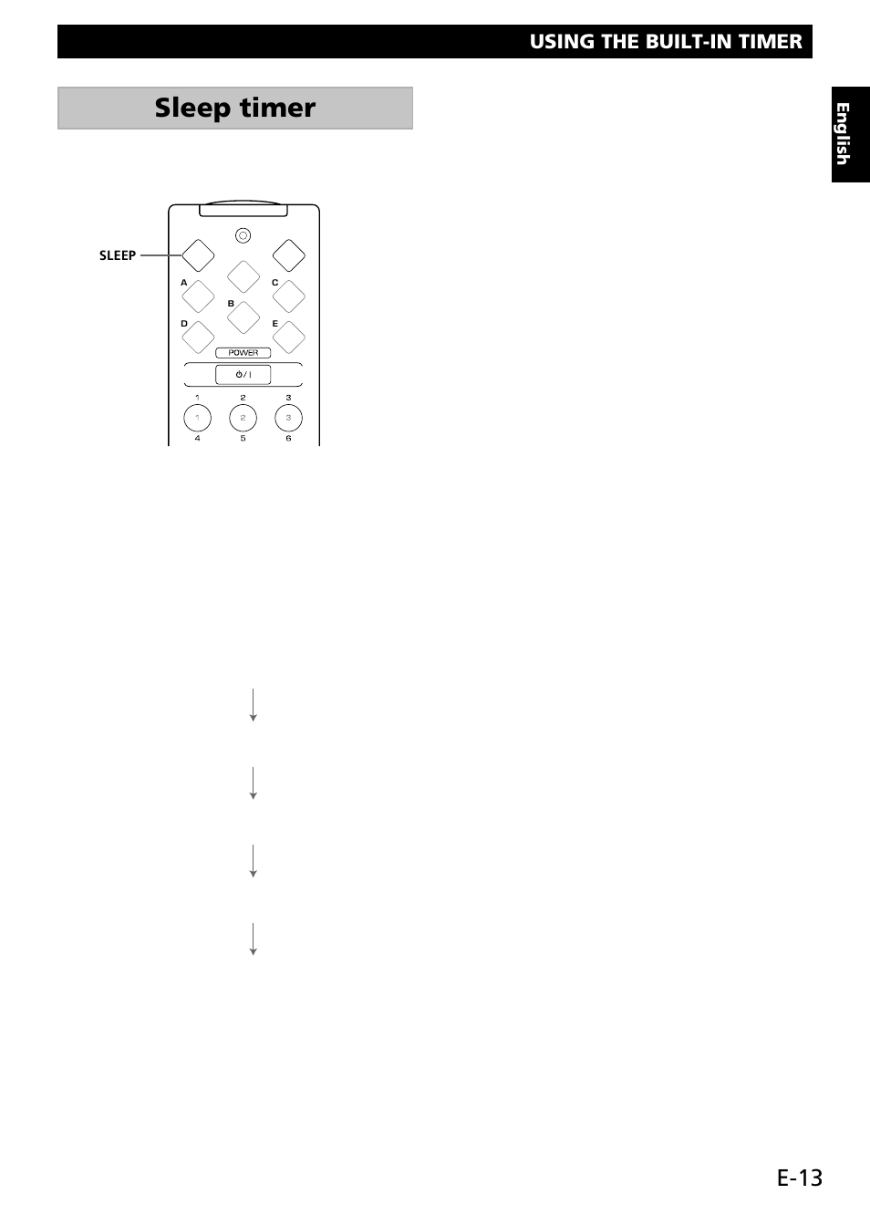Sleep timer, E-13, Using the built-in timer | English | Yamaha RX-E100 User Manual | Page 17 / 30