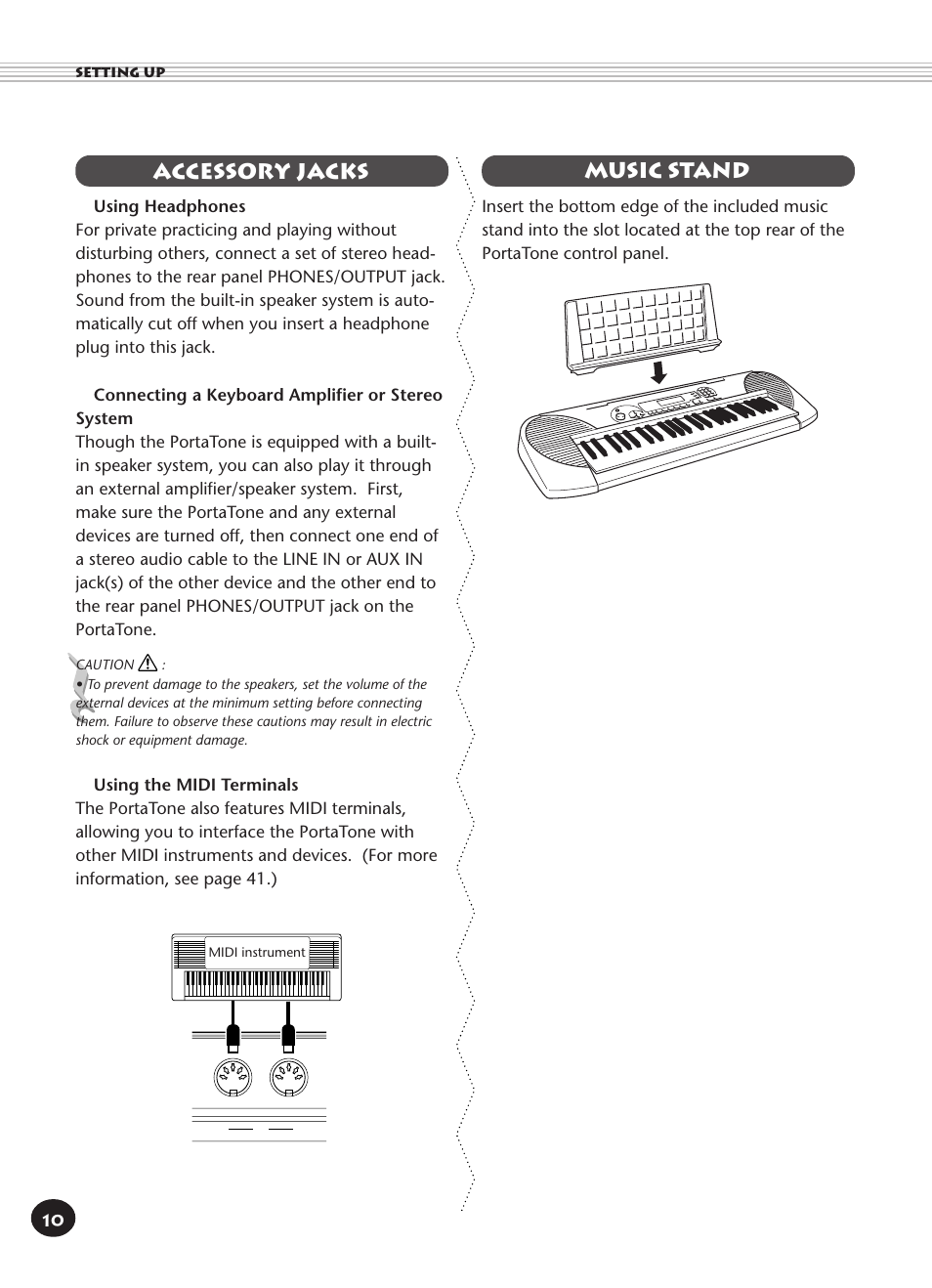 Accessory jacks, Music stand, Accessory jacks music stand | Yamaha Built-in User Manual | Page 10 / 52