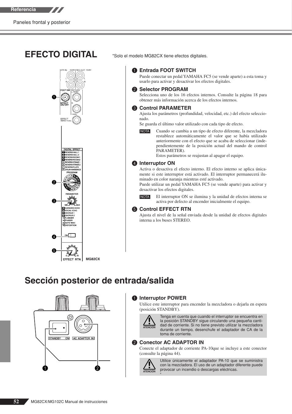 Efecto digital sección posterior de entrada/salida, Efecto digital, Sección posterior de entrada/salida | Yamaha MG102Cc User Manual | Page 13 / 21