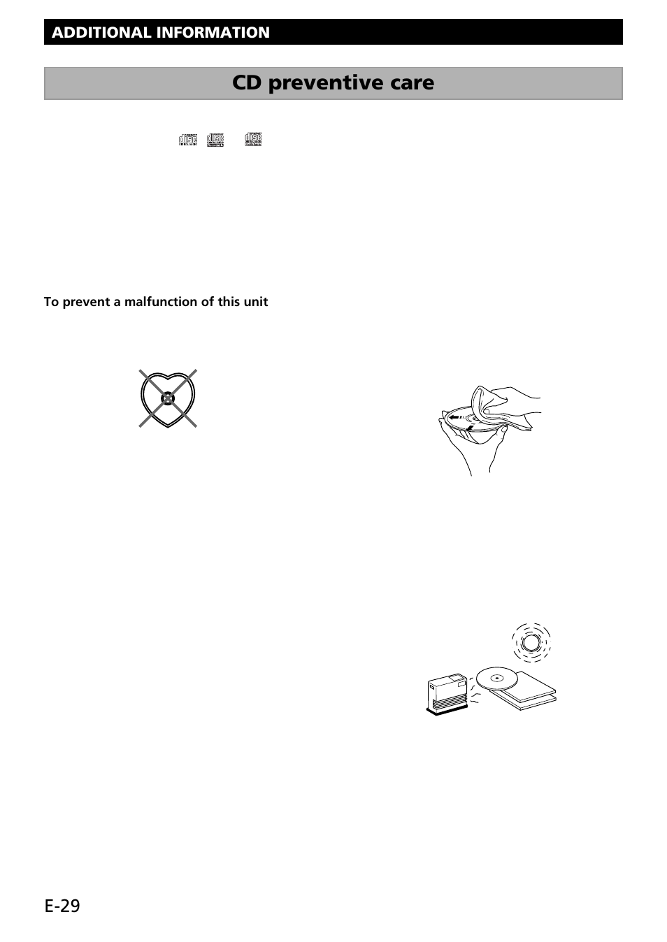 Additional information, Cd preventive care, E-29 | Yamaha CDR-S1000 User Manual | Page 32 / 38