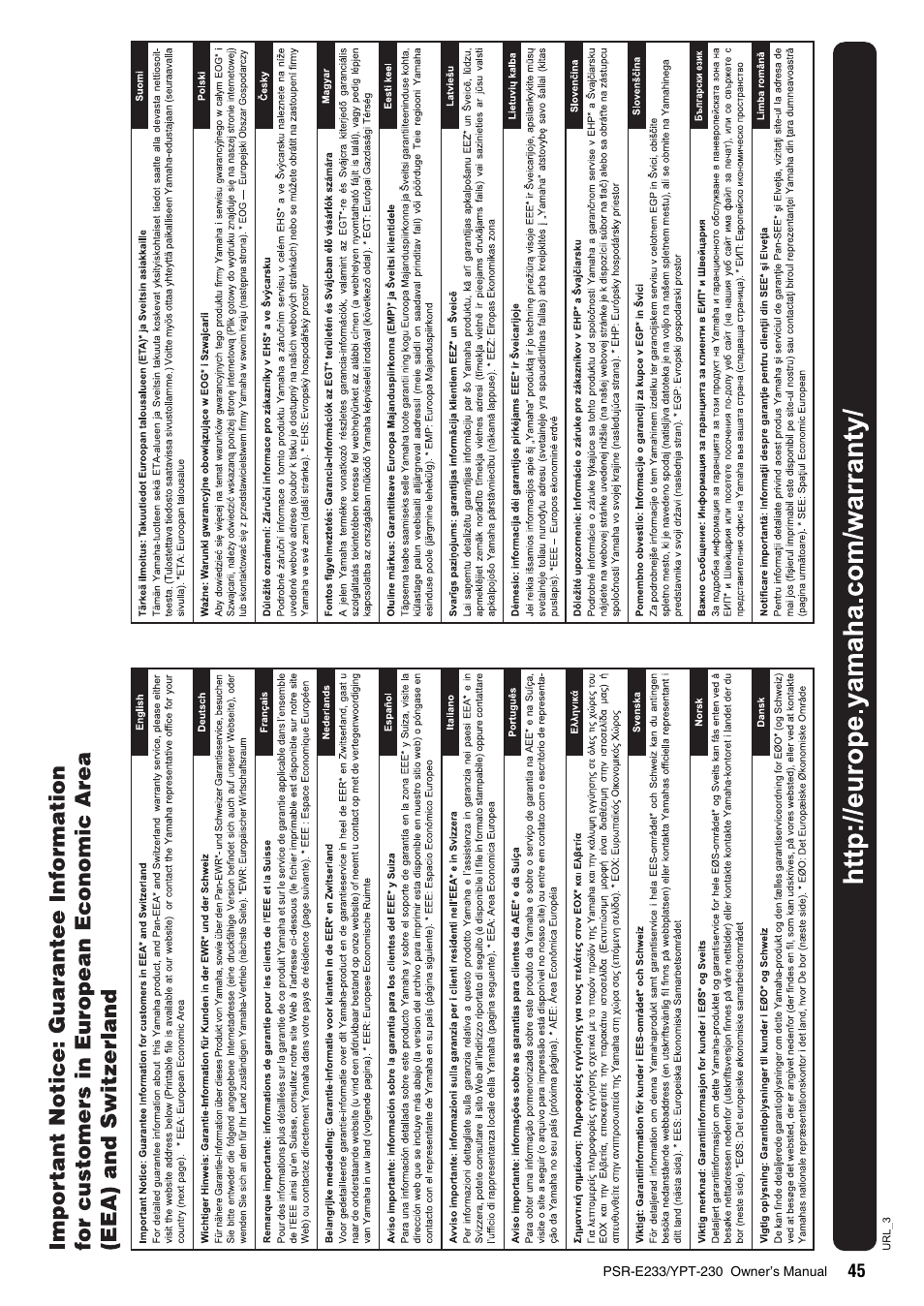 Yamaha YPT-230 User Manual | Page 45 / 48