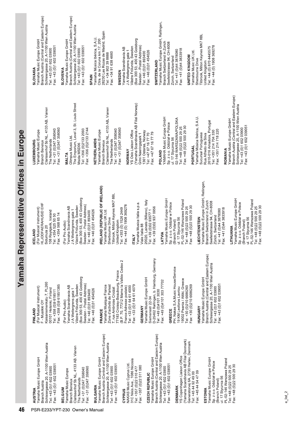 Yamaha YPT-230 User Manual | Page 46 / 48