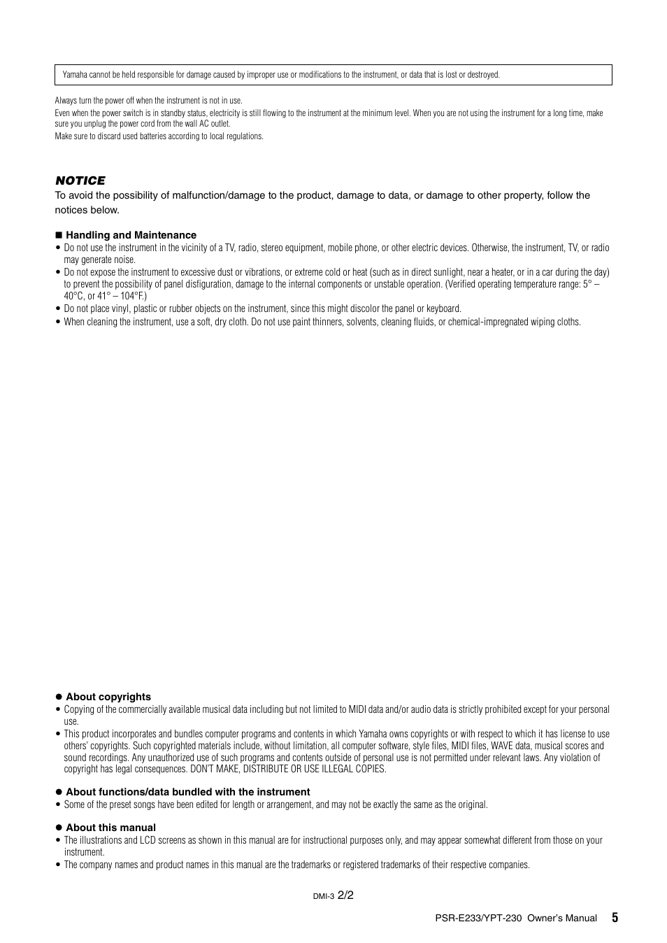Yamaha YPT-230 User Manual | Page 5 / 48