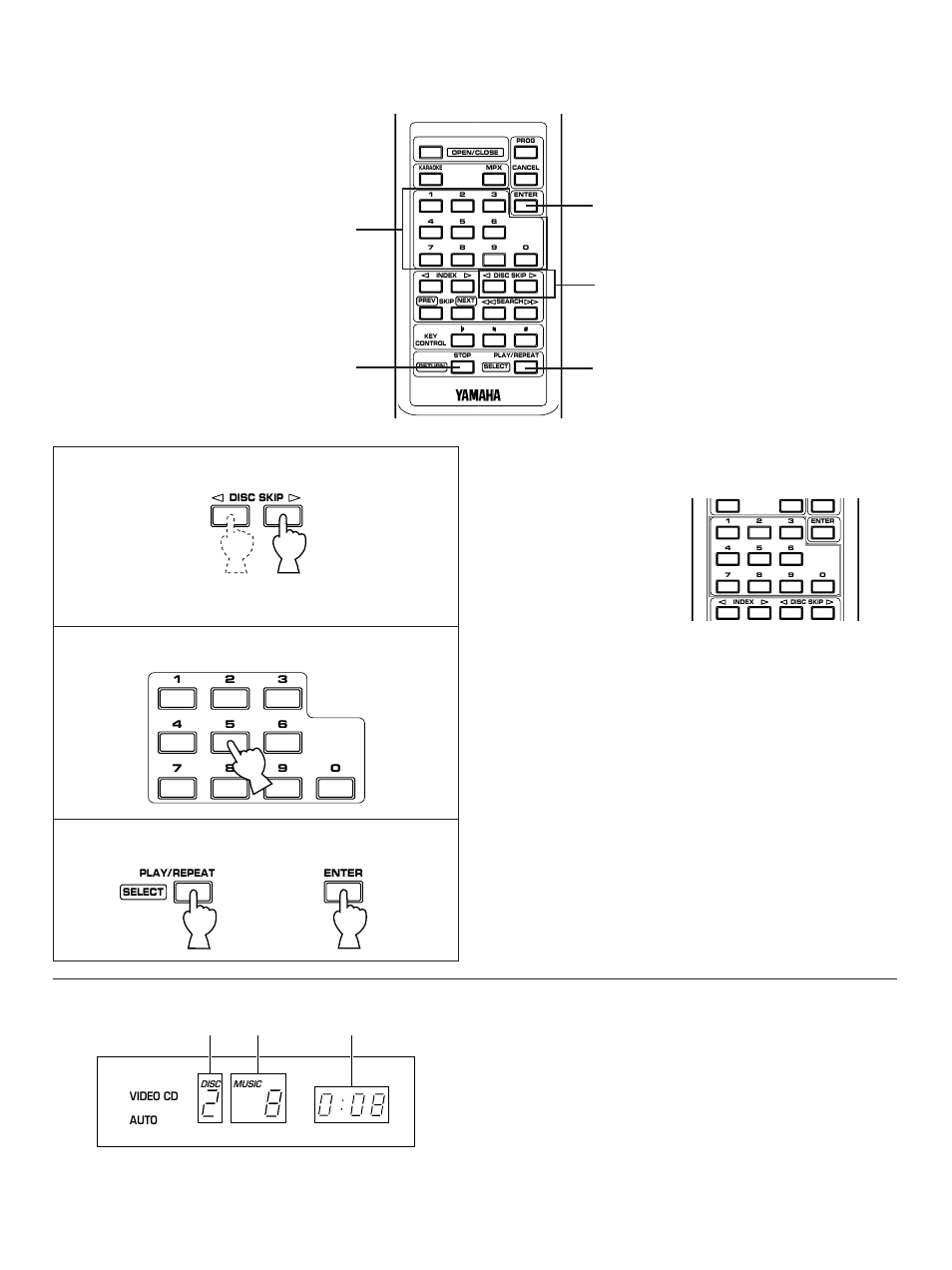 Selecting a track (by using the numeric buttons), Display information, Stop/ return | Yamaha VCD-100K User Manual | Page 10 / 21