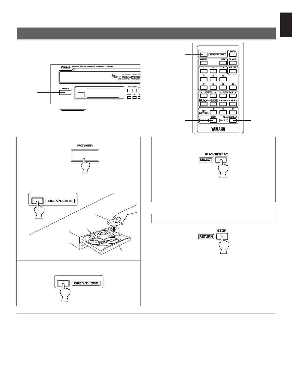 Basic operations, Loading discs and starting disc play, English | Exchanging discs while playing another disc, Stop/ return | Yamaha VCD-100K User Manual | Page 9 / 21