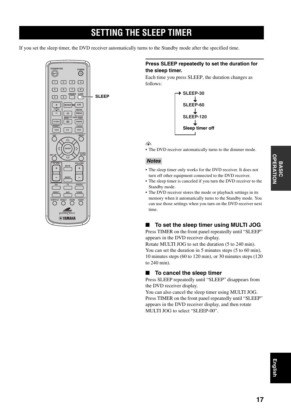 Setting the sleep timer | Yamaha RDX-E700 User Manual | Page 19 / 57