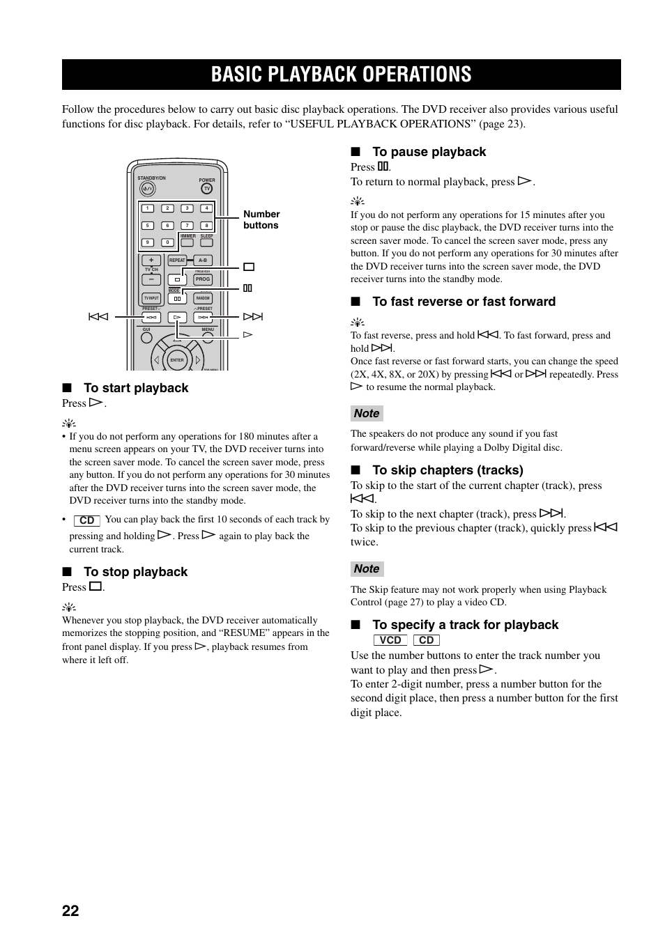 Basic playback operations, Press p. y, Press s. y | Press e. to return to normal playback, press p. y | Yamaha RDX-E700 User Manual | Page 24 / 57