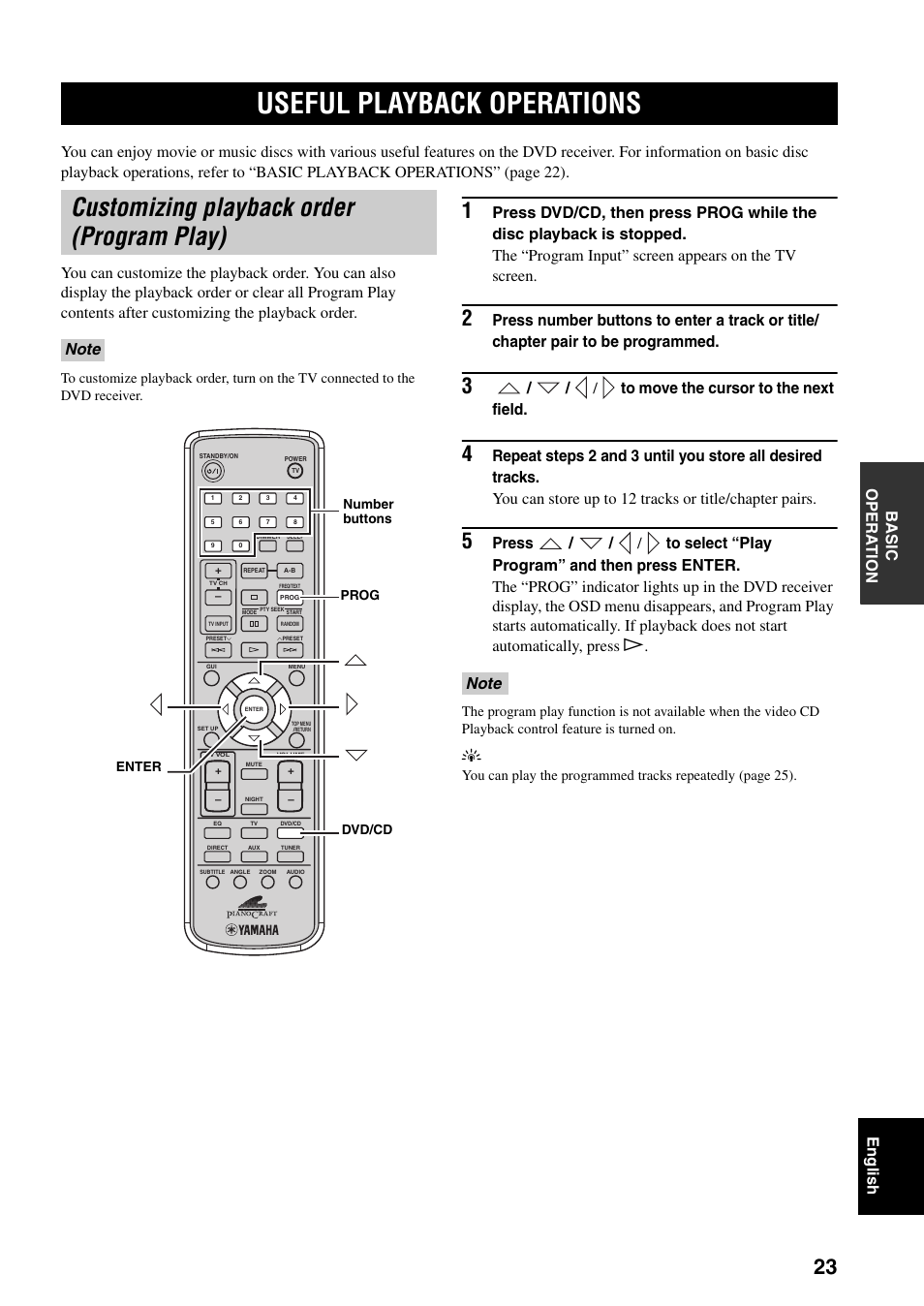 Useful playback operations, Customizing playback order (program play) | Yamaha RDX-E700 User Manual | Page 25 / 57