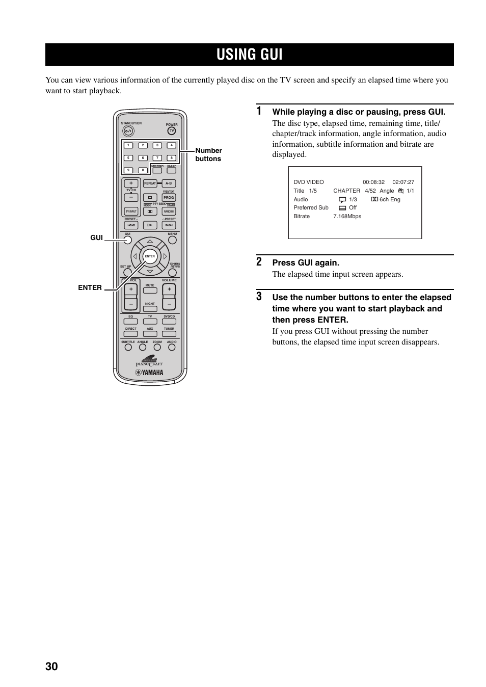 Using gui, Number buttons enter gui | Yamaha RDX-E700 User Manual | Page 32 / 57