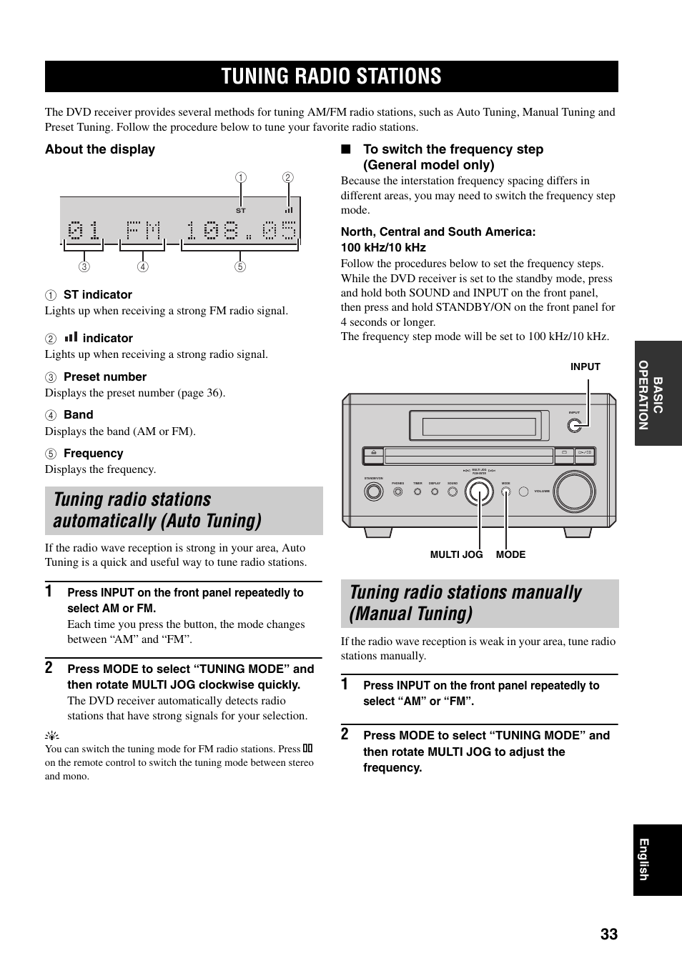 Tuning radio stations, Tuning radio stations automatically (auto tuning), Tuning radio stations manually (manual tuning) | Yamaha RDX-E700 User Manual | Page 35 / 57