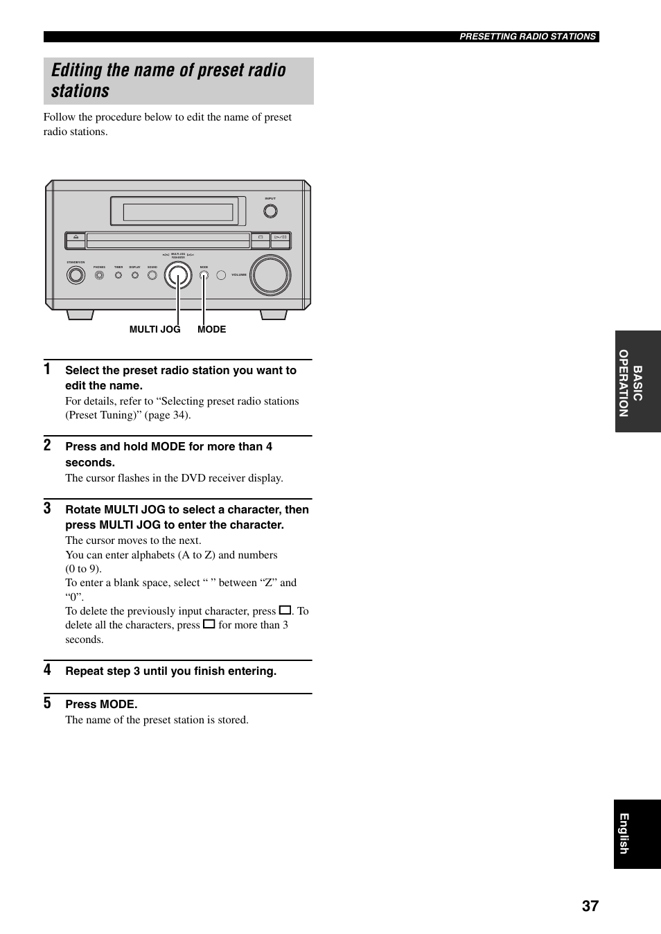 Editing the name of preset radio stations | Yamaha RDX-E700 User Manual | Page 39 / 57