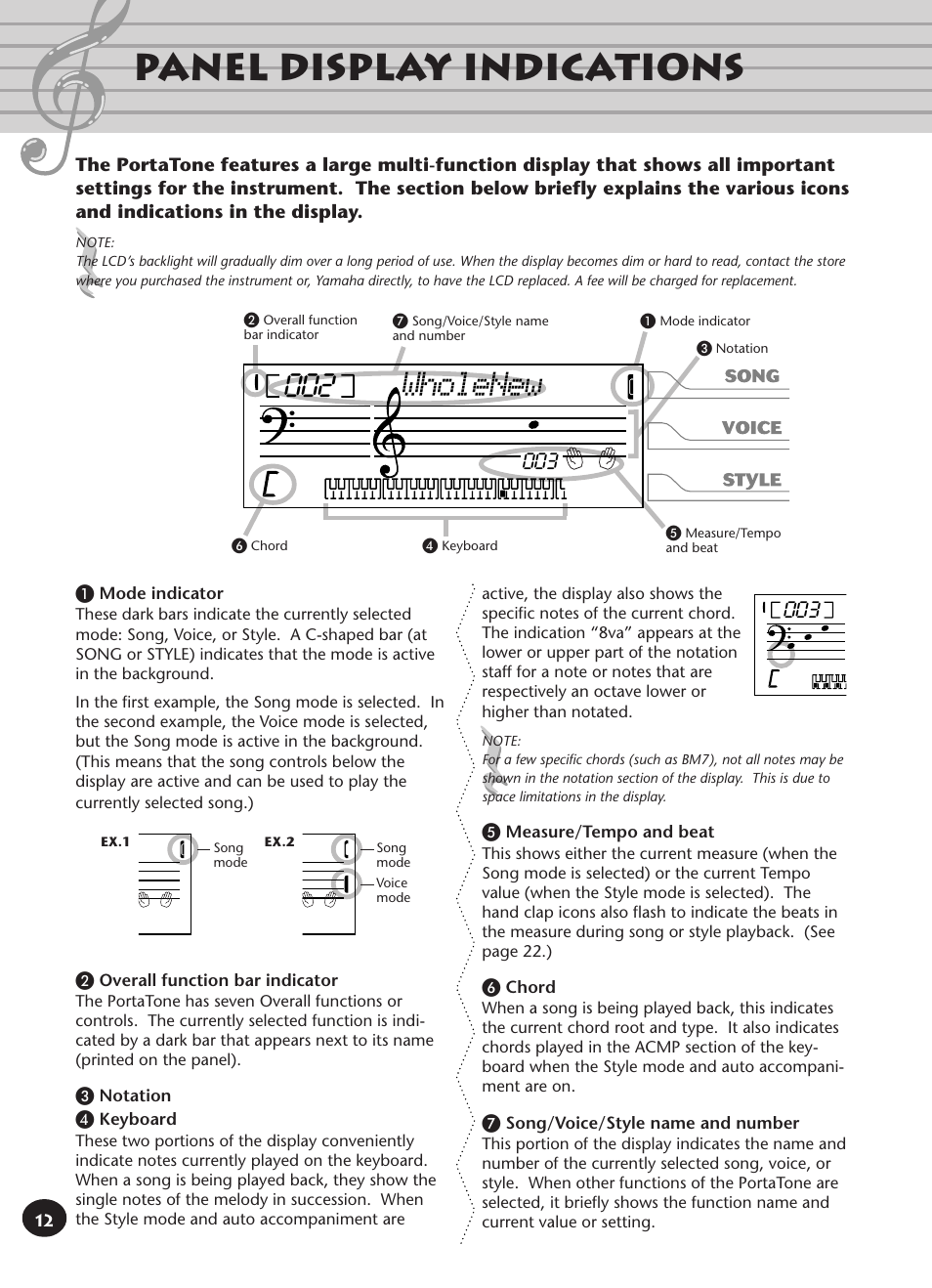 Panel display indications, Wholenew | Yamaha PORTATONE PSR-140 User Manual | Page 12 / 52