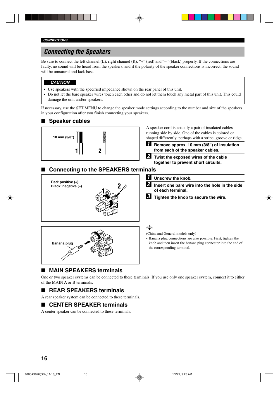 Connecting the speakers | Yamaha DSP-AX620  EN User Manual | Page 18 / 73