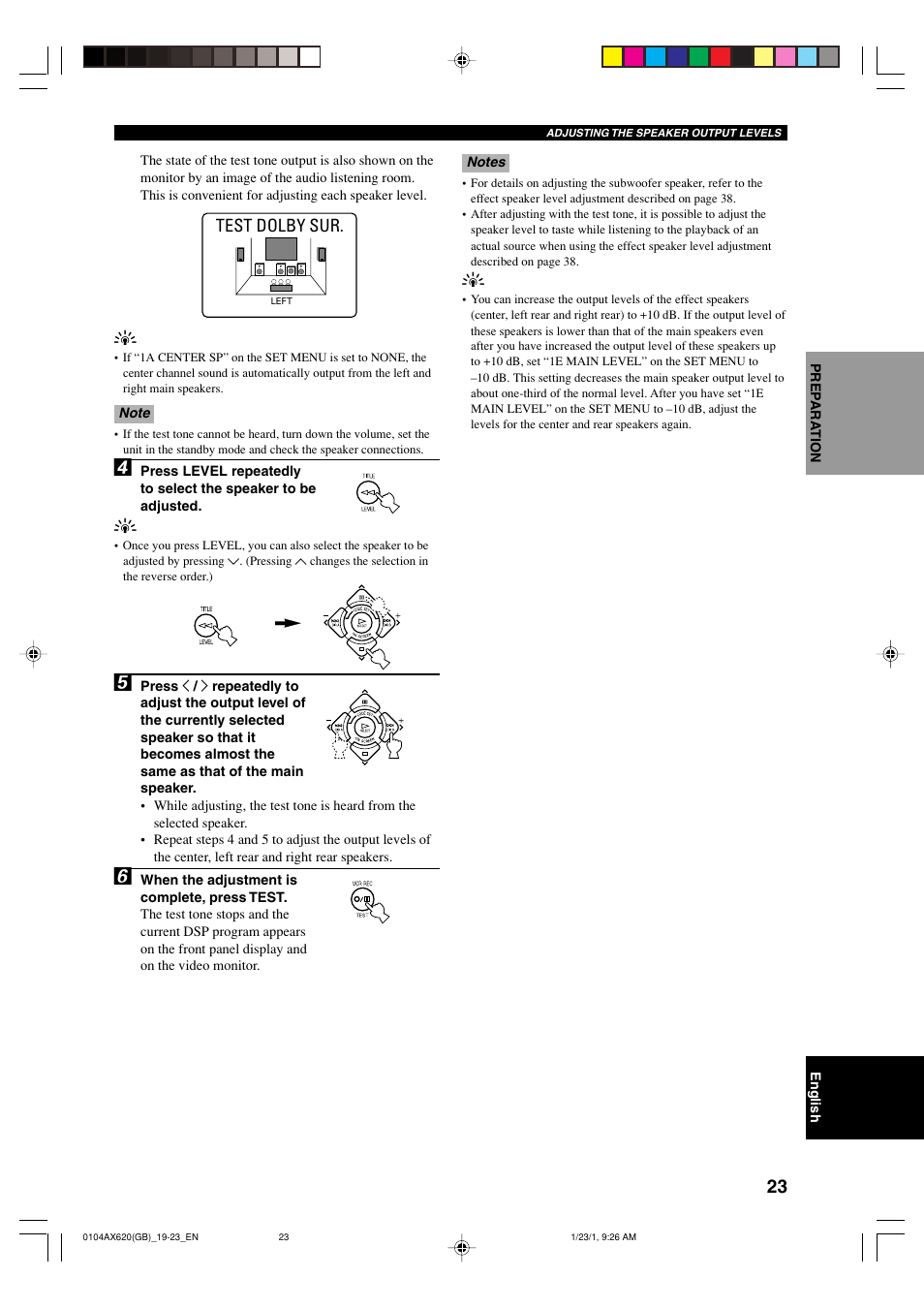 Test dolby sur | Yamaha DSP-AX620  EN User Manual | Page 25 / 73