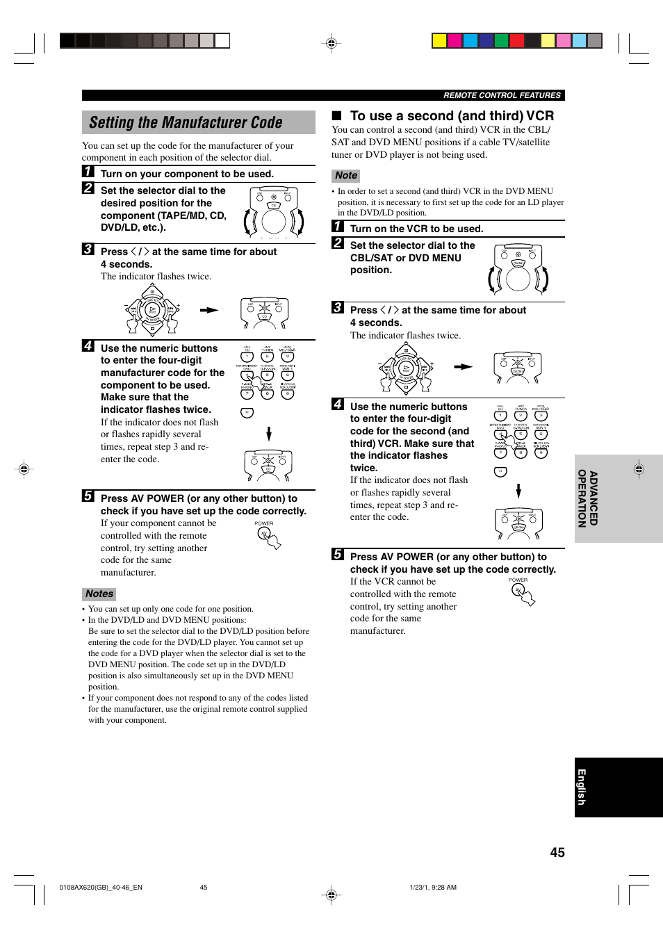 Setting the manufacturer code | Yamaha DSP-AX620  EN User Manual | Page 47 / 73