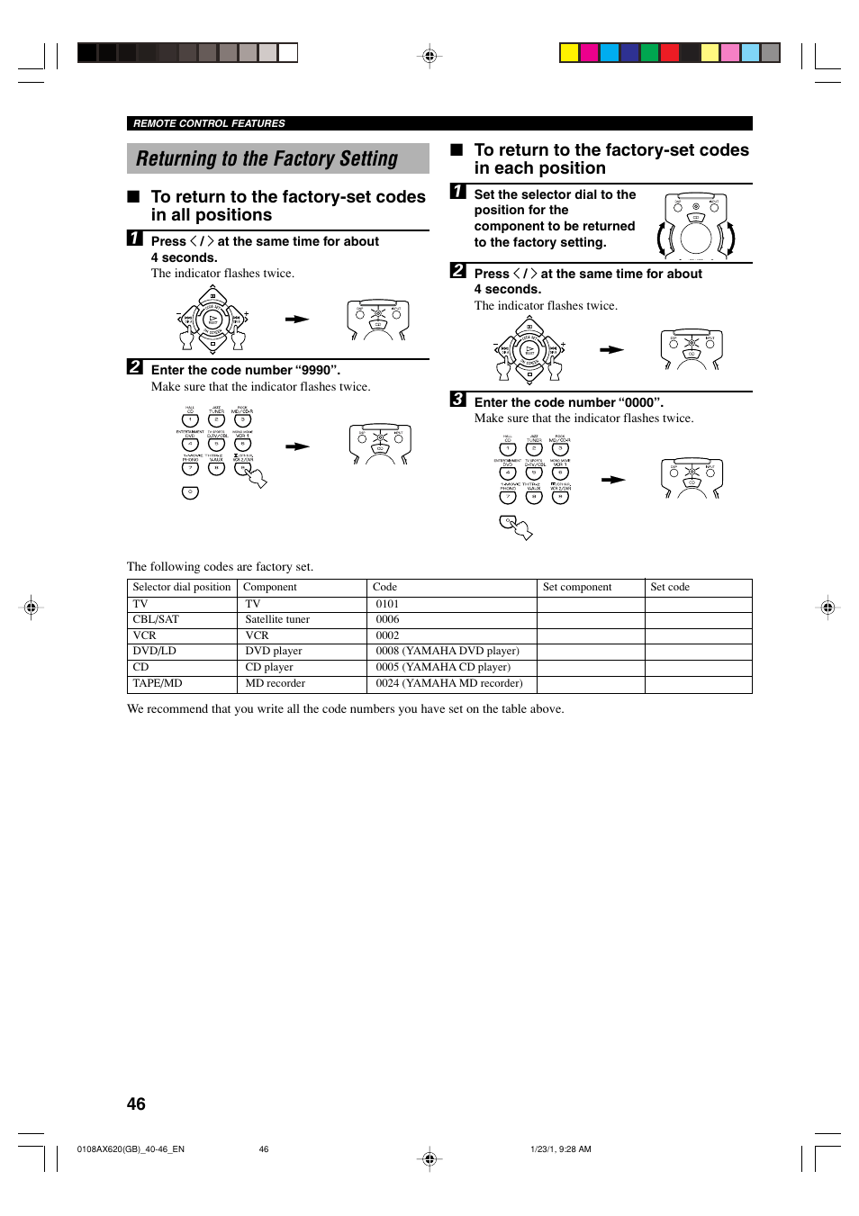 Returning to the factory setting | Yamaha DSP-AX620  EN User Manual | Page 48 / 73