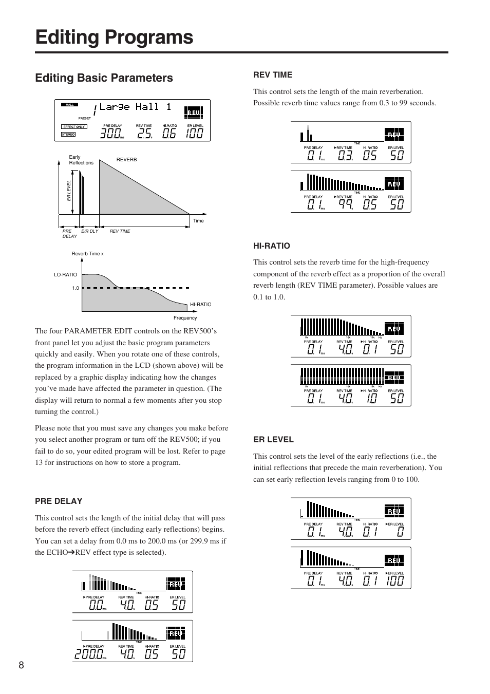 Editing programs, Editing basic parameters | Yamaha REV500 User Manual | Page 12 / 28