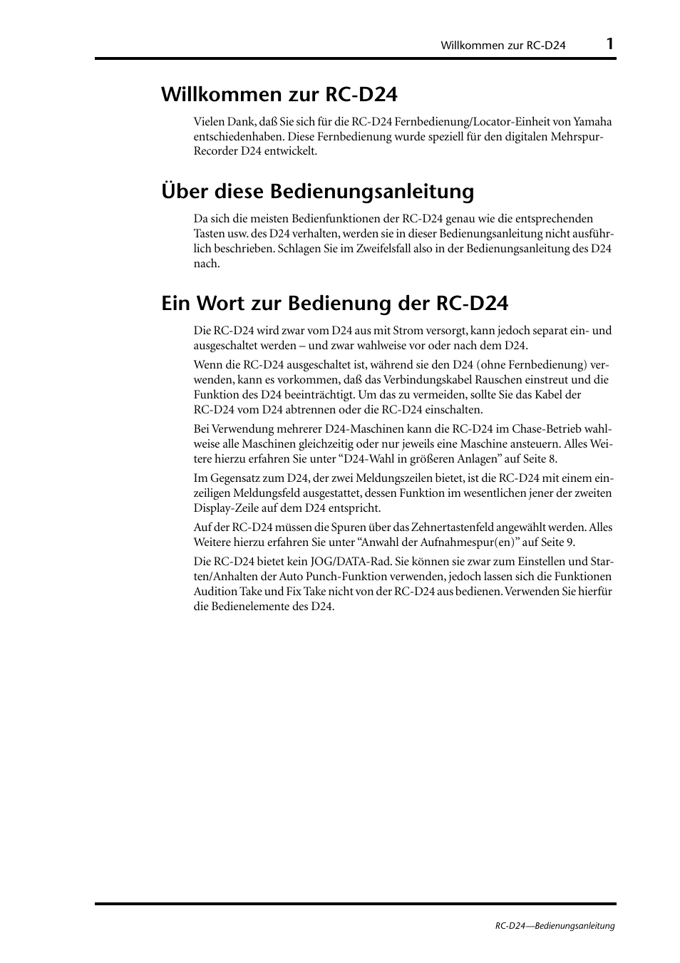 Willkommen zur rc-d24, Über diese bedienungsanleitung, Ein wort zur bedienung der rc-d24 | Yamaha RC-D24 User Manual | Page 28 / 62