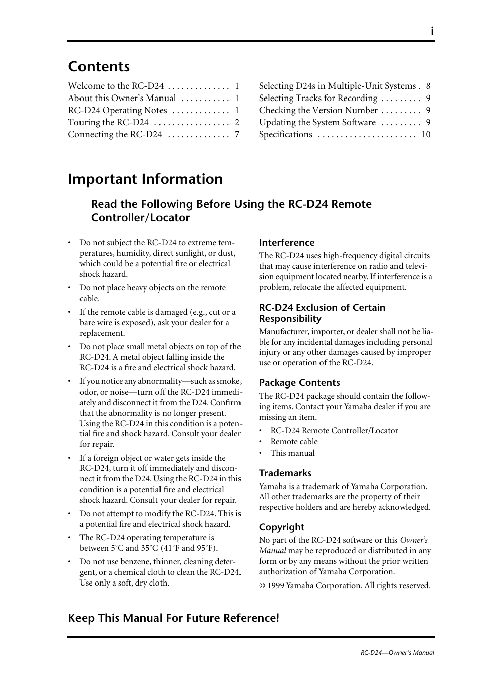 Yamaha RC-D24 User Manual | Page 3 / 62
