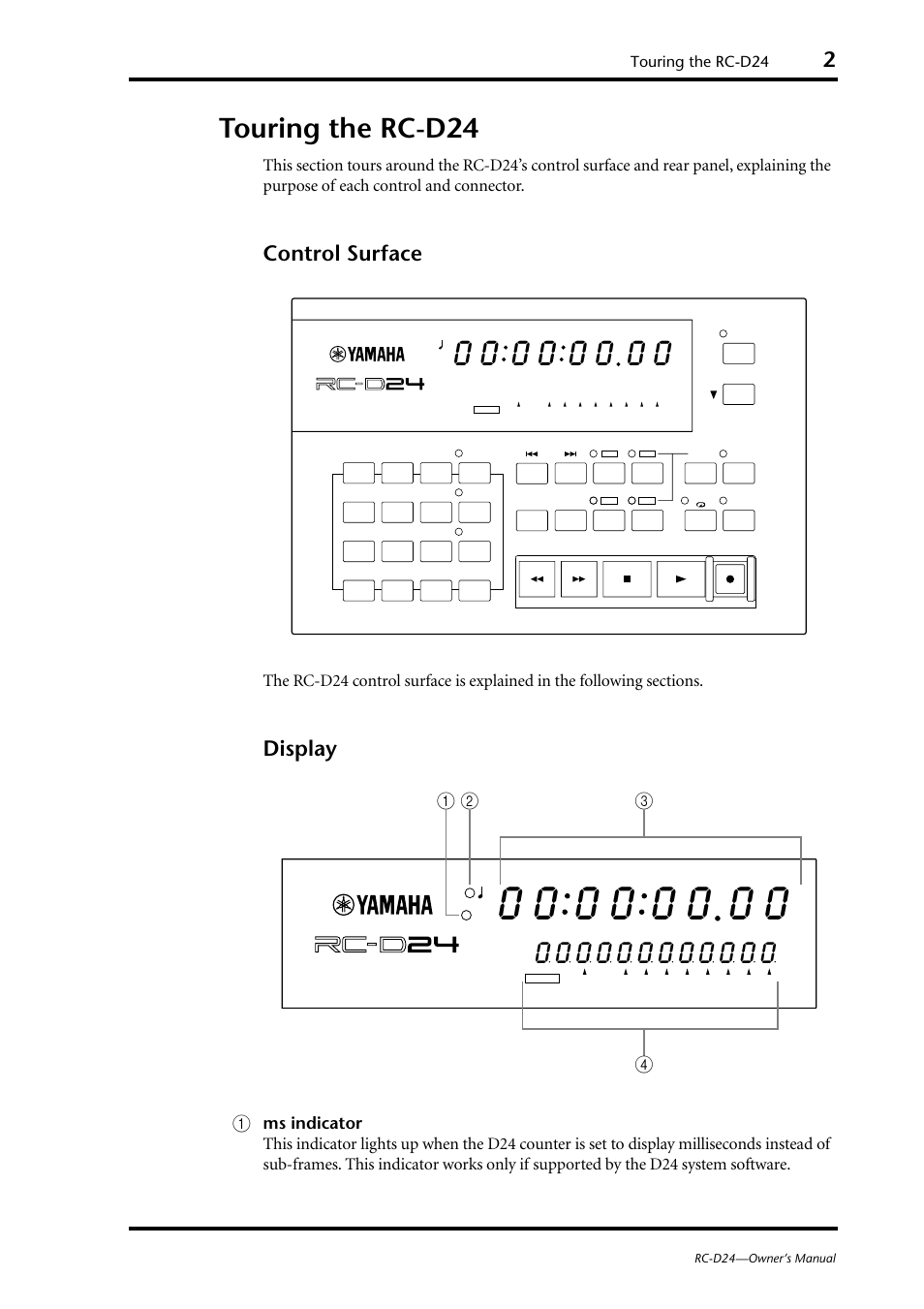 Touring the rc-d24, Control surface, Display | Yamaha RC-D24 User Manual | Page 5 / 62