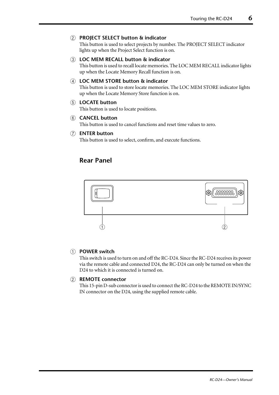 Rear panel | Yamaha RC-D24 User Manual | Page 9 / 62