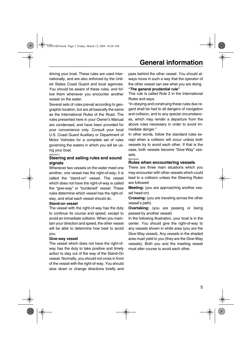 Steering and sailing rules and, Sound signals, Rules when encountering | Vessels, General information | Yamaha F225D User Manual | Page 11 / 81