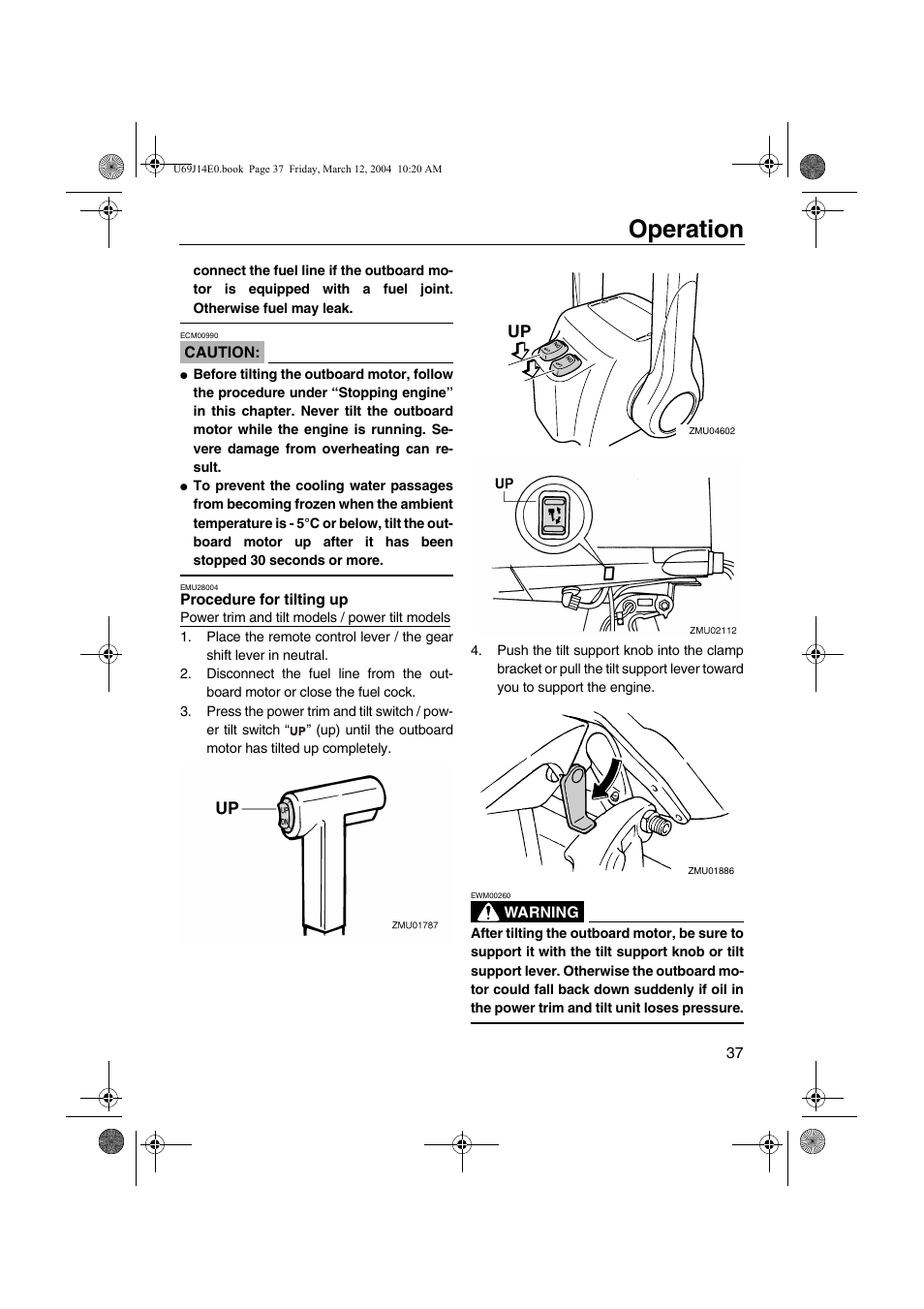 Procedure for tilting up, Operation | Yamaha F225D User Manual | Page 43 / 81