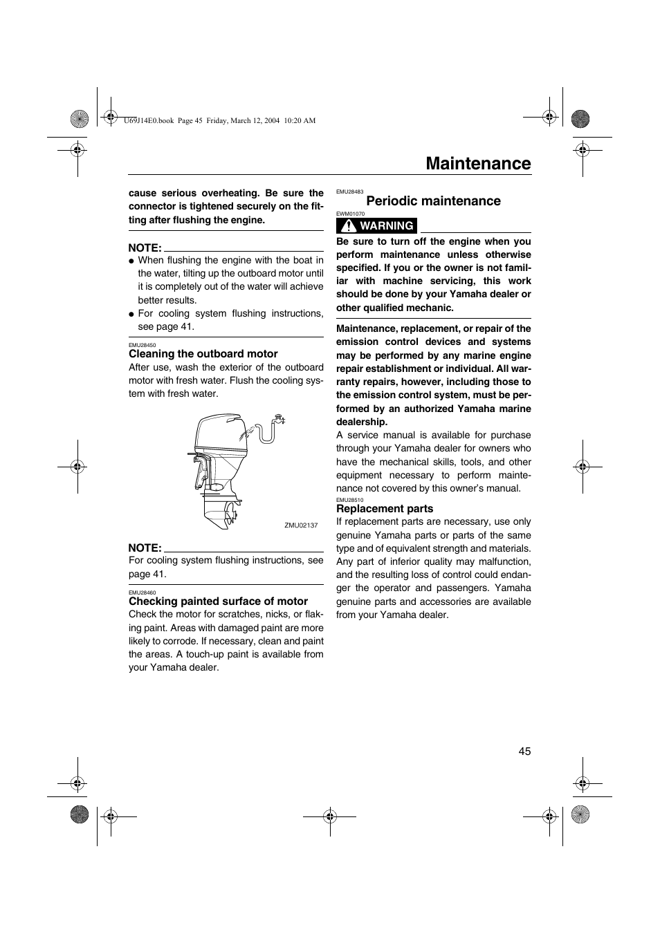 Periodic maintenance, Motor, Replacement parts | Maintenance | Yamaha F225D User Manual | Page 51 / 81