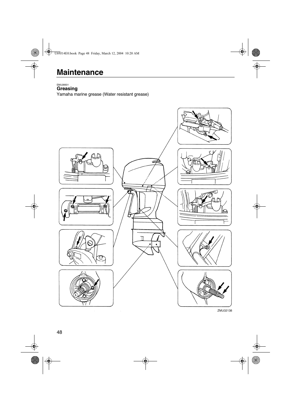 Greasing, Maintenance | Yamaha F225D User Manual | Page 54 / 81