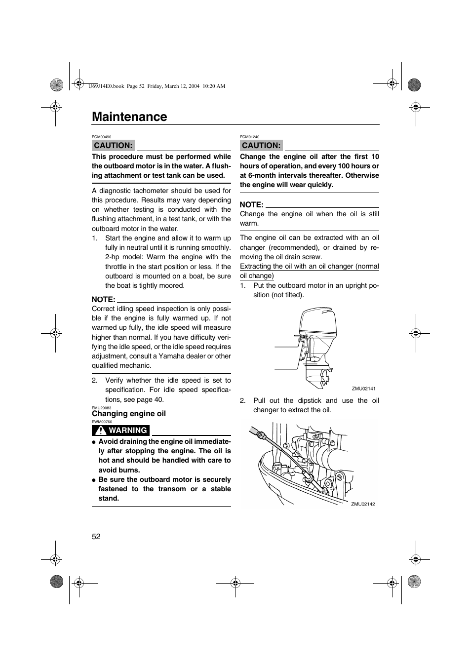 Changing engine oil, Maintenance | Yamaha F225D User Manual | Page 58 / 81
