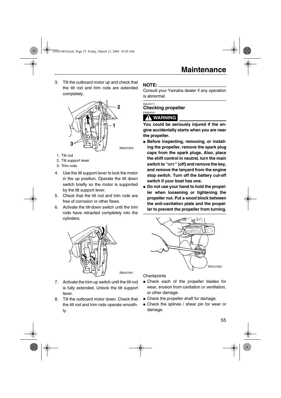 Checking propeller, Maintenance | Yamaha F225D User Manual | Page 61 / 81