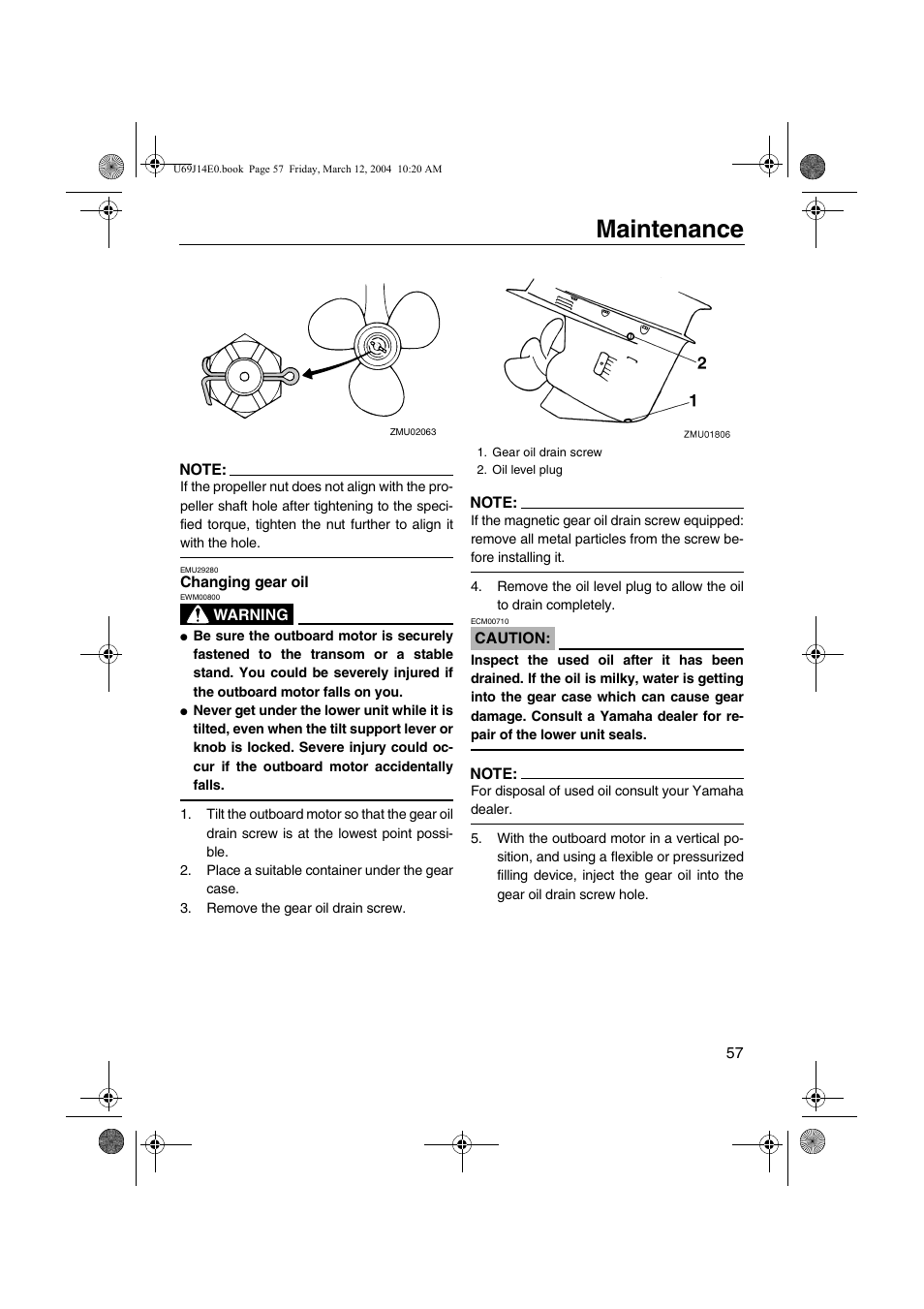 Changing gear oil, Maintenance | Yamaha F225D User Manual | Page 63 / 81