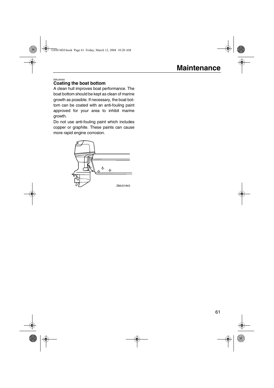 Coating the boat bottom, Maintenance | Yamaha F225D User Manual | Page 67 / 81