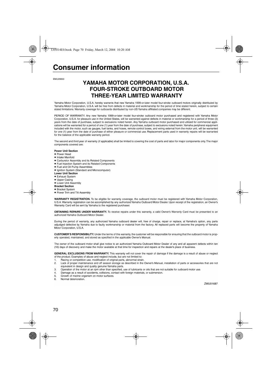 Yamaha motor, Consumer information | Yamaha F225D User Manual | Page 76 / 81