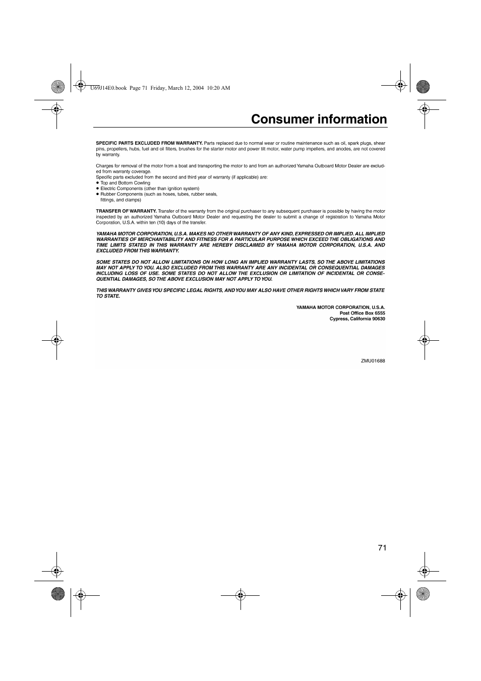 Consumer information | Yamaha F225D User Manual | Page 77 / 81