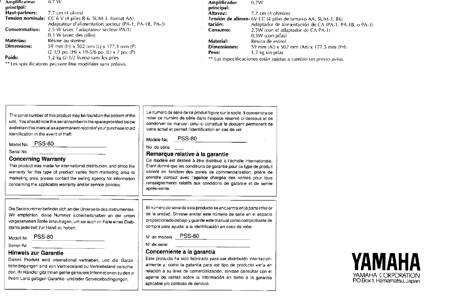 Yamaha | Yamaha PortaSound PSS-80 User Manual | Page 16 / 16